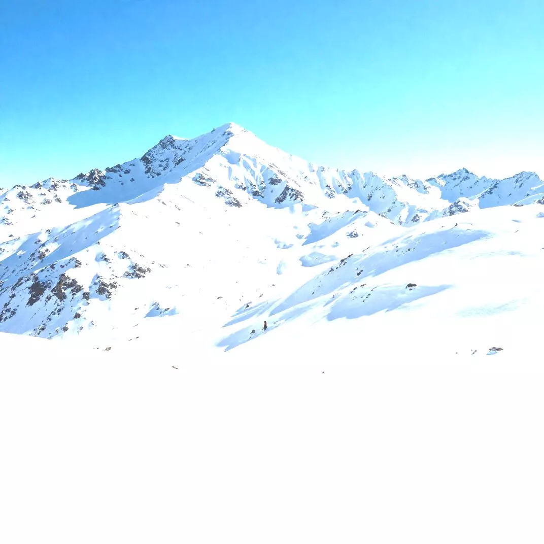 Overexposed snowy mountain landscape with blown-out white snow and flat low-contrast sky before recovery