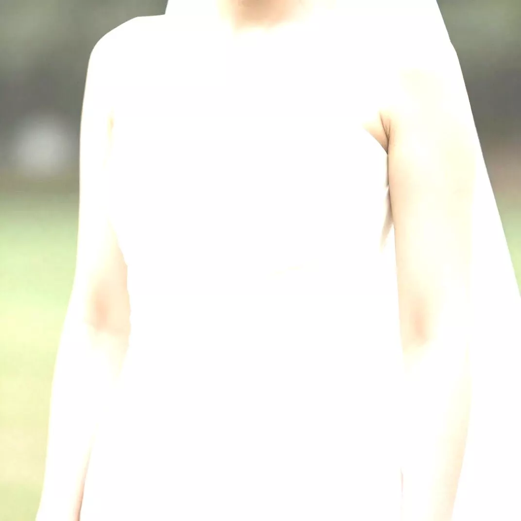 Overexposed wedding photo with a bride's white dress blown out to featureless white before highlight recovery